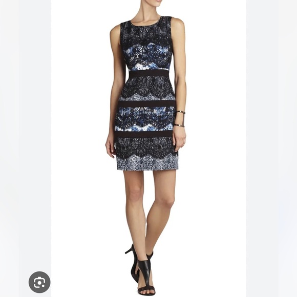BCBG Makenna Sleeveless Black & Blue Lace Dress - Picture 1 of 5